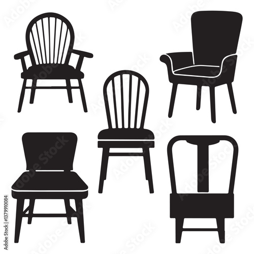 Unique Chairs Set Silhouettes Vector Design