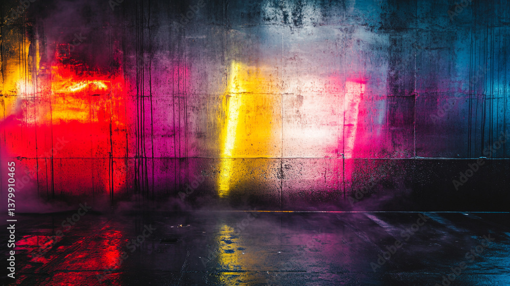 Abstract urban scene with colorful lights reflecting on a wet surface creating a vibrant atmosphere Abstract urban scene with colorful lights reflecting on a wet surface creating a vibrant atmosphere