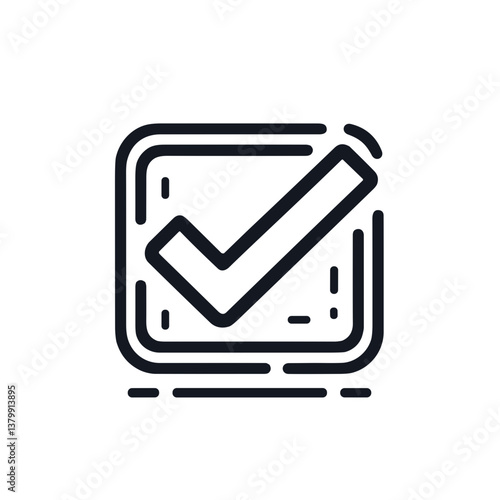 Minimalistic black-and-white illustration of a checkmark inside a square box