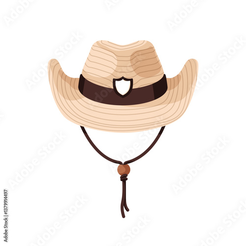 Cowboy hat in western american style. Straw sheriff headwear. Traditional wes...