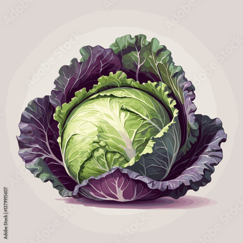 Whole green and purple cabbage on gray background for food concept