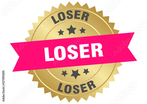 loser. loser round pink and gold label isolated on transparent background