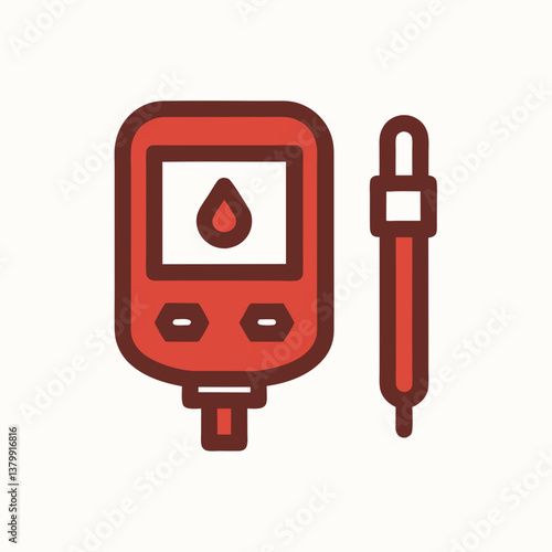 Blood Glucose Monitor Icon in Flat Style with Red Colors  