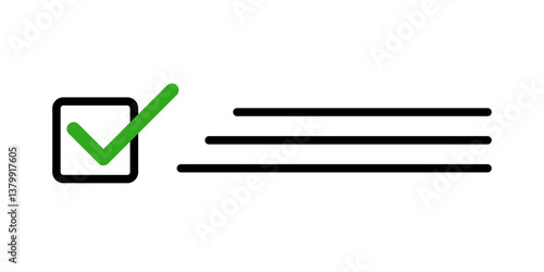 Checklist icon with green checkmark, task completion symbol, to-do list concept, success, approval, productivity, organization, business management, efficiency, achievement work progress, goal setting