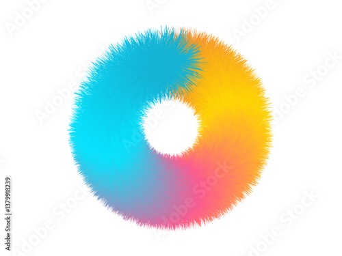 Rainbow color fur effect ring, cute fluffy circle