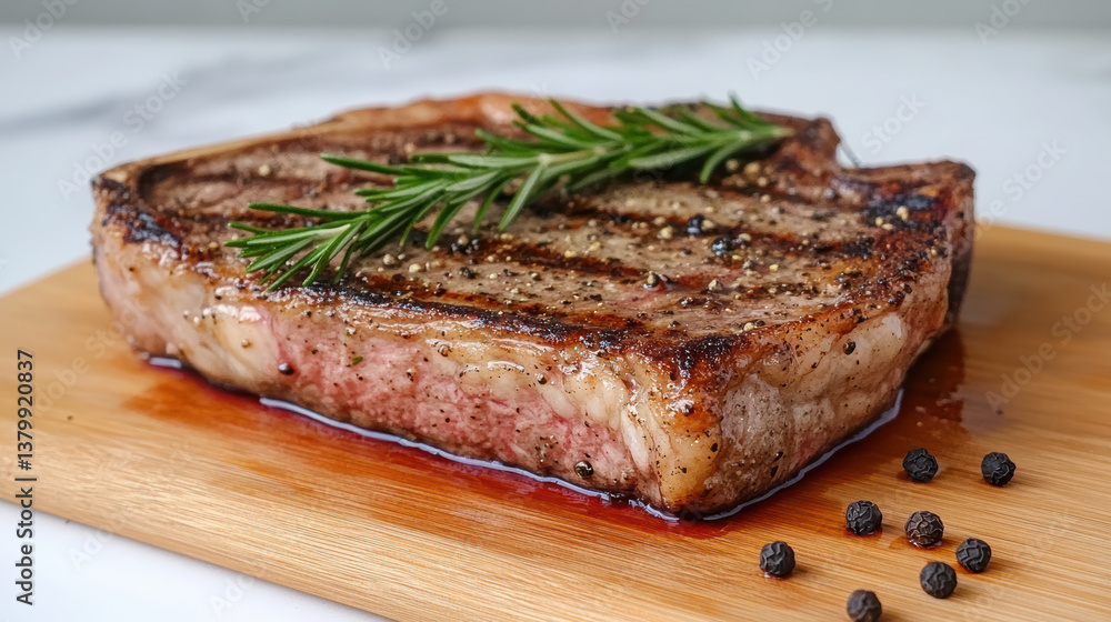 Perfectly grilled T bone steak garnished with rosemary, showcasing juicy texture and flavor Perfectly grilled T bone steak garnished with rosemary, showcasing juicy texture and flavor