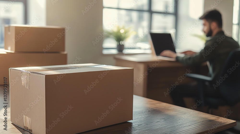 Workspace with packages and a computer. Workspace with packages and a computer.