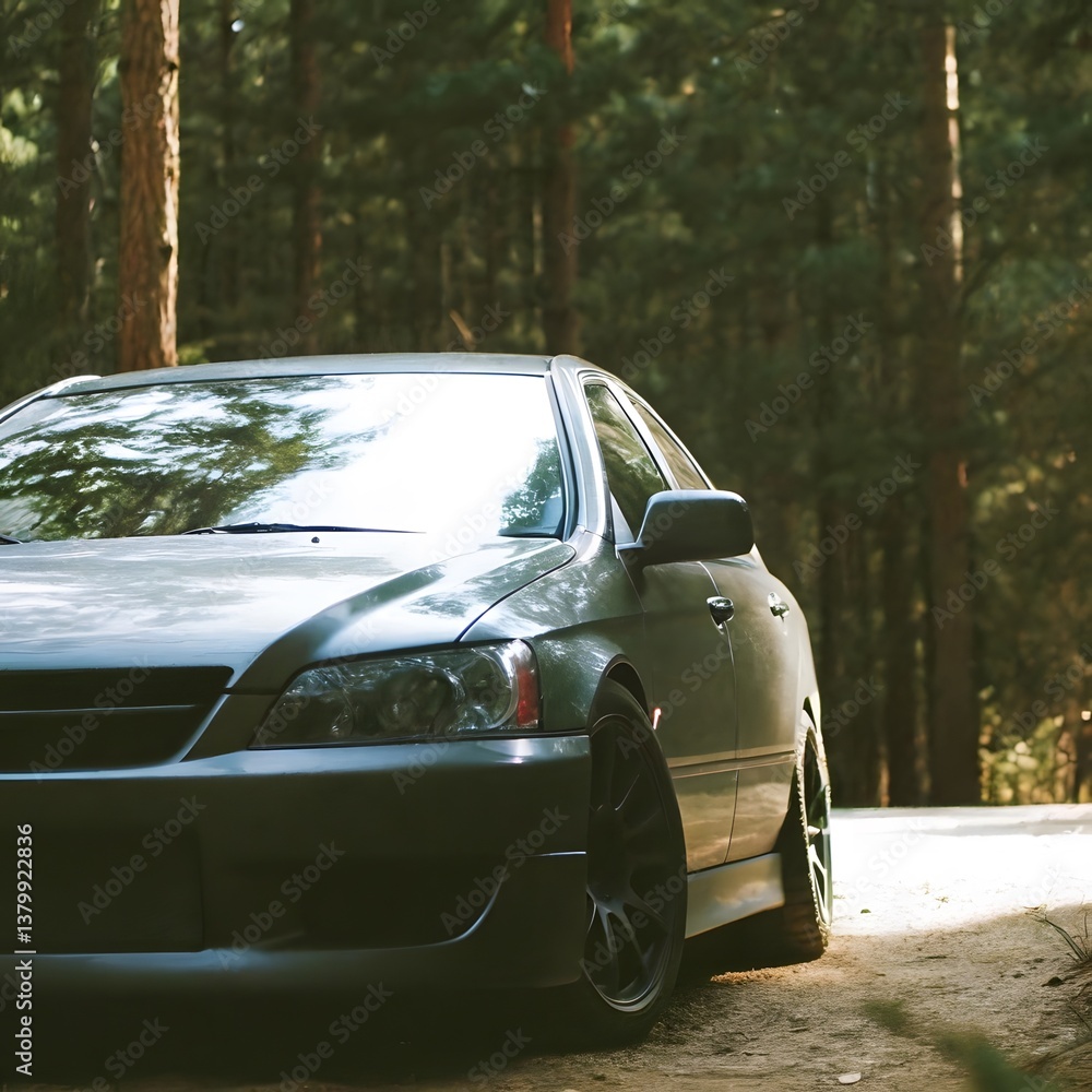 Obraz premium Tuned Car Side View in forest