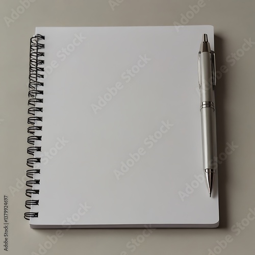 A pristine spiral notebook awaits inspiration, a silver pen poised beside it, ready to capture thoughts and ideas on its blank pages, promising new beginnings and untold stories.