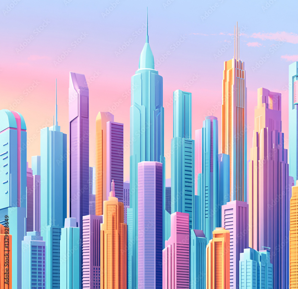 Obraz premium futuristic cityscape with tall skyscrapers and buildings