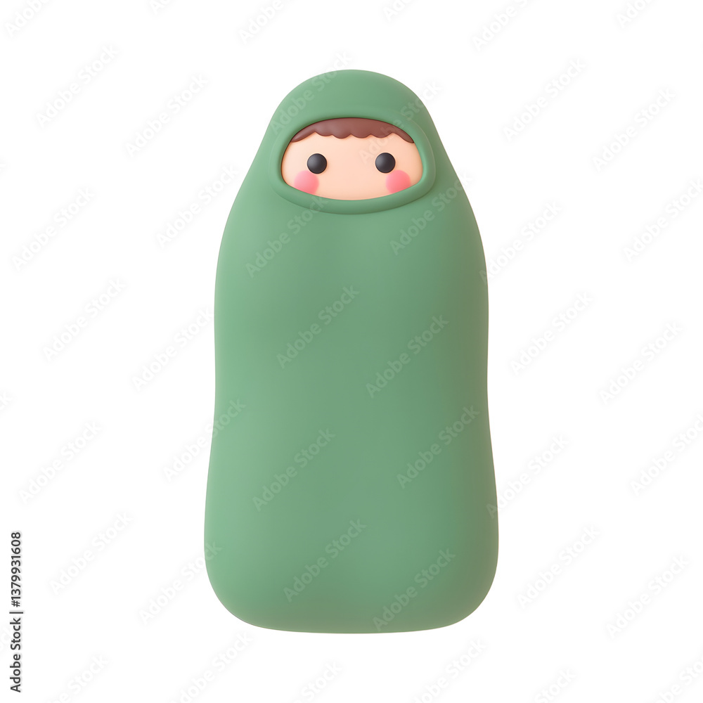 Adorable 3D Cartoon Baby in Green Sleeping Bag Adorable 3D Cartoon Baby in Green Sleeping Bag