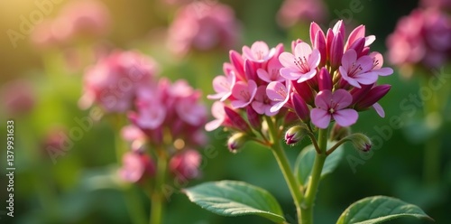 Close-up shot of beautiful pink flowers of marjoram Origanum laevigatum Herrenhausen in full bloom,  bloom,  plant