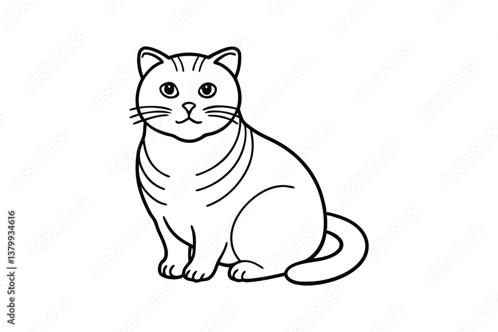 Obraz premium Line art vector illustration of a Scottish Fold cat sitting with its round face.eps