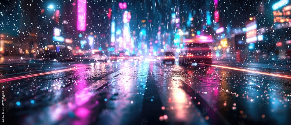 Neon-lit cyberpunk metropolis with holographic glitch distortions, tilt-shift rainy streets for tech branding and VR environment concepts. Neon-lit cyberpunk metropolis with holographic glitch distortions, tilt-shift rainy streets for tech branding and VR environment concepts.