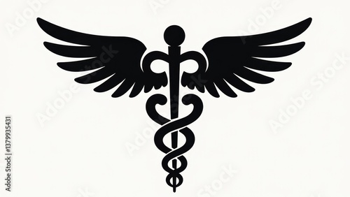 Caduceus Symbol Black Silhouette Isolated On White