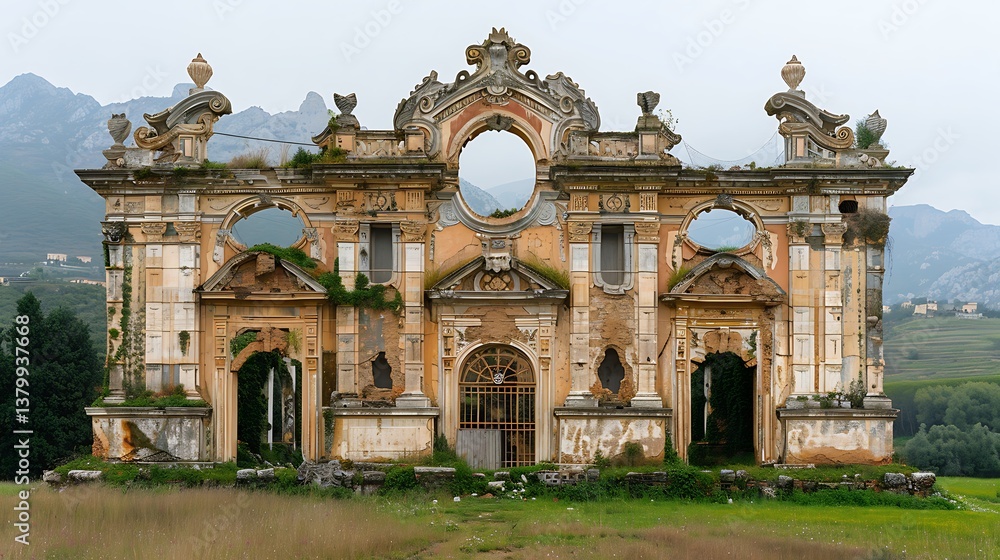 Obraz premium Majestic Ruins of an Old Baroque Palace in the Italian Countryside A Historical Architectural Gem