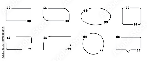 Quote box frame set. Blank quotation bubble collection. Transparent PNG and vector illustration.