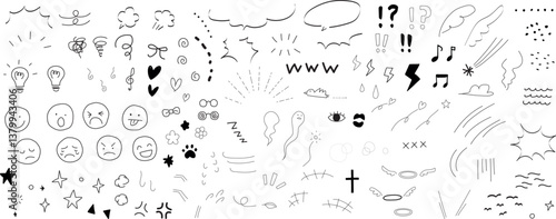 手描きのあしらい漫符、漫画記号ベクターアイコンイラストセット