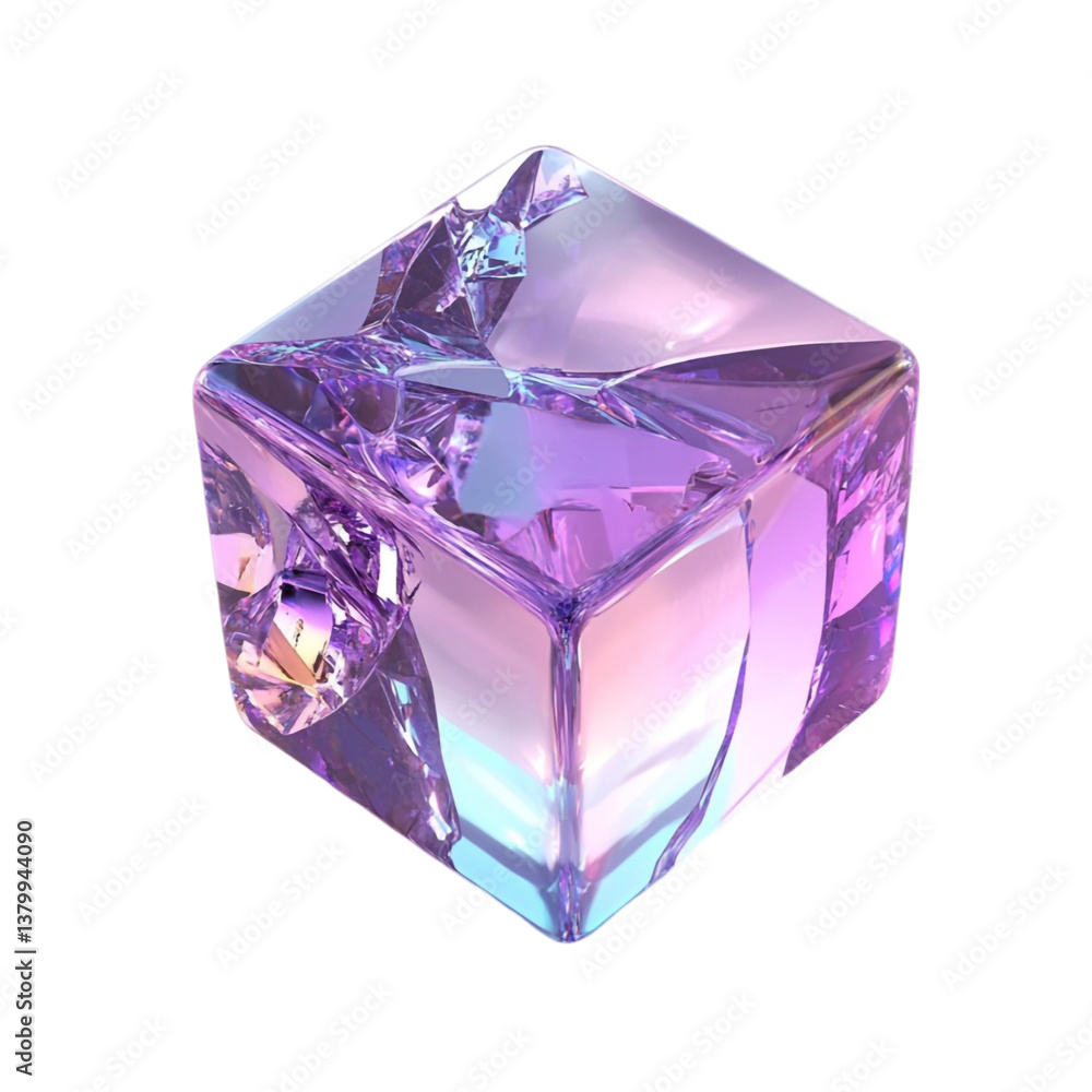 Iridescent Purple Crystal Cube Abstract Art, Iridescent Purple Crystal Cube Abstract Art,