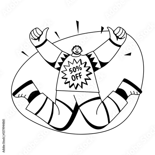 Happy buyer illustration in glyph style 