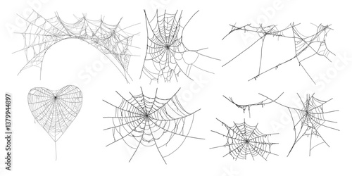 Spooky halloween old cobweb with various sizes and shapes. Old spider web set flat vector illustration for dark gothic decoration for holidays. Corner spider net insect thread cobweb scary frames.