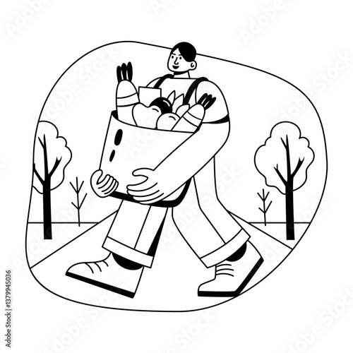 A glyph illustration of a woman taking grocery order 