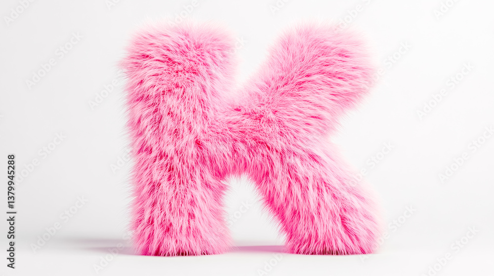 Pink furry letter k on white background representing softness and luxury Pink furry letter k on white background representing softness and luxury
