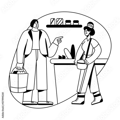 A glyph illustration of consumers buying things 