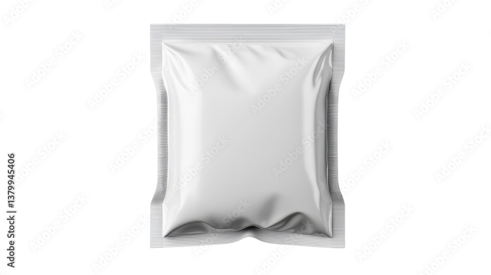 Naklejka premium Blank sealed white plastic or foil pouch or package mockup in a studio setting ready for product branding and advertising