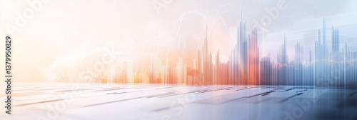 A futuristic skyline blended with financial data charts and abstract economic indicators
