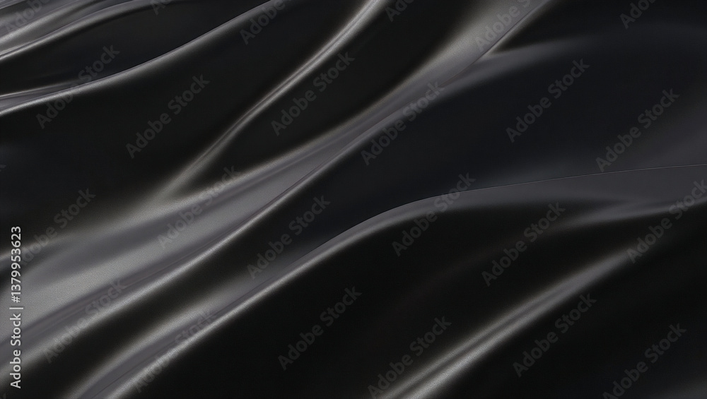 Obraz premium Luxurious Black Satin Fabric with Elegant Soft Folds and Shiny Texture
