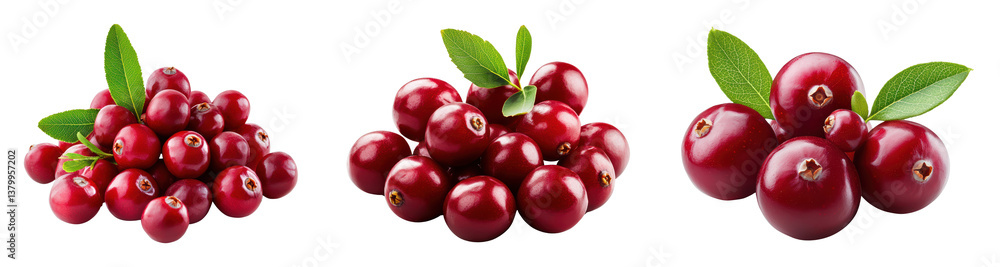 Fresh cranberries with green leaves on a black background Fresh cranberries with green leaves on a black background