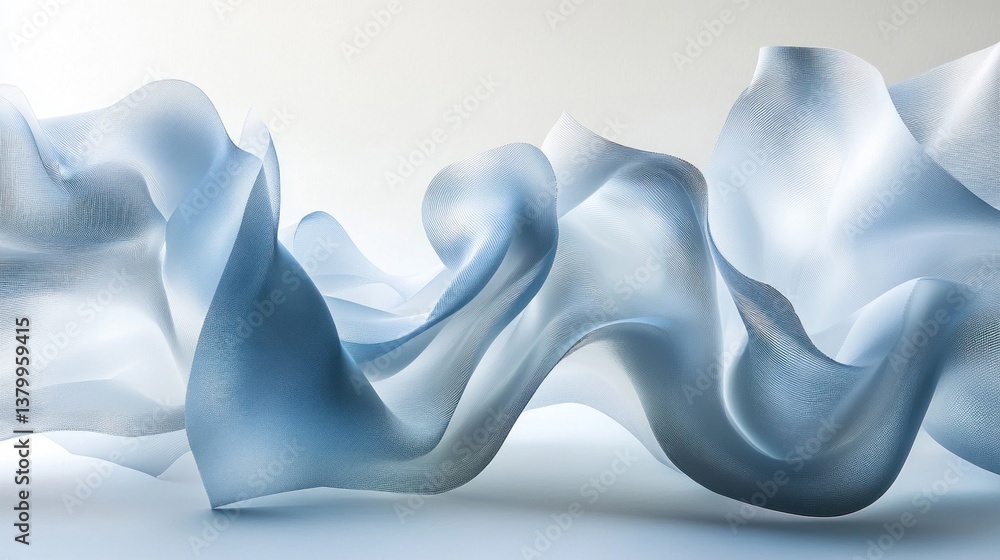 Obraz premium Soft, rounded paper sheets in light twist gracefully, blending shades of blue and white, reflecting light in a tranquil environment