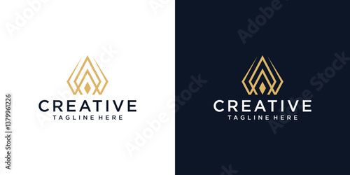 Abstract Letter AW,WA logo with gold diamond logo design template