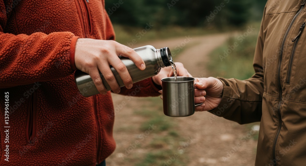 Naklejka premium Image of two people sharing drinking water in the morning