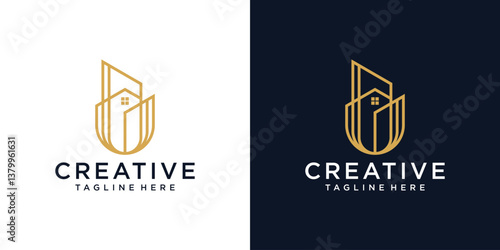 Building logo design with modern line art
