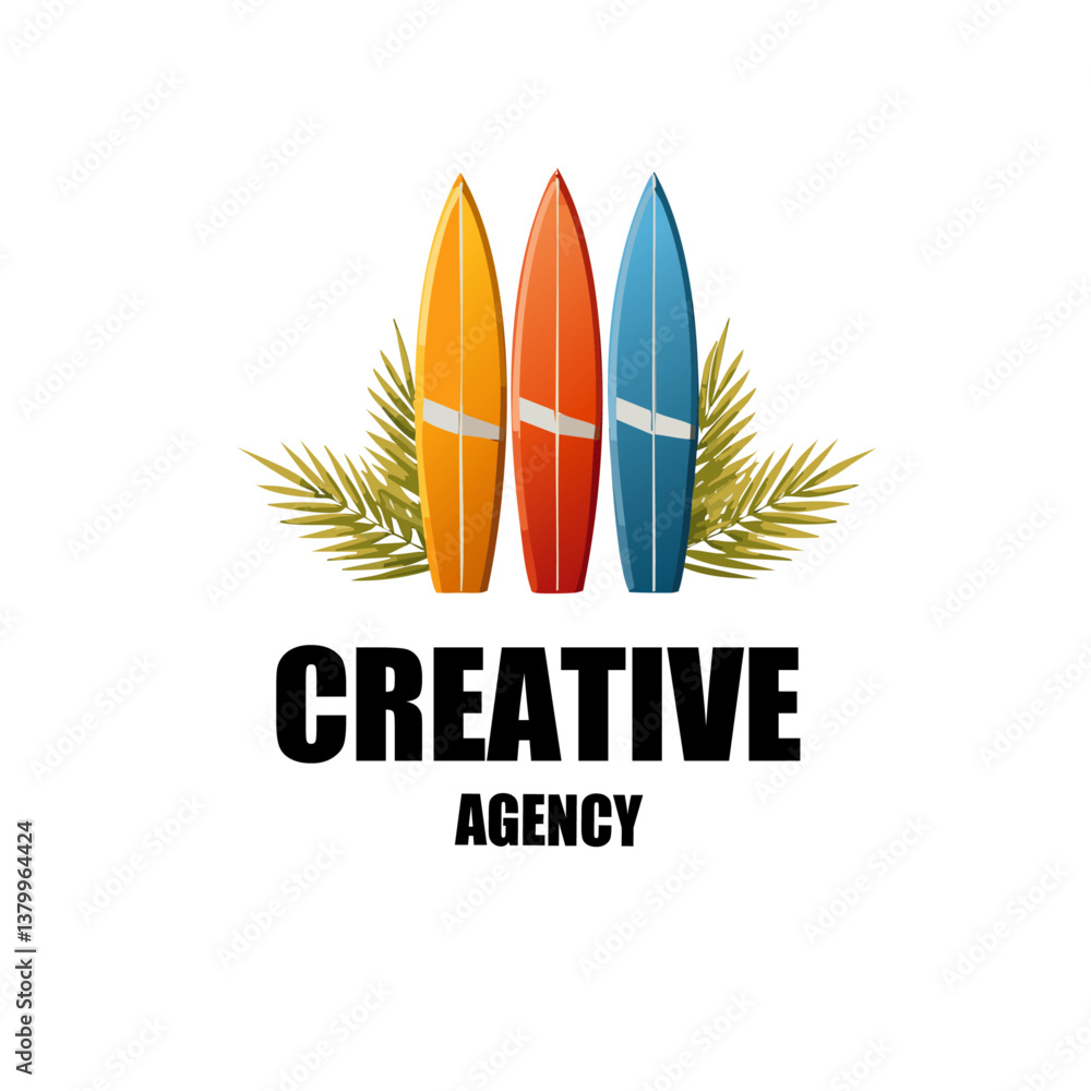 vector illustration of a surf school with text creative agency logo icon design