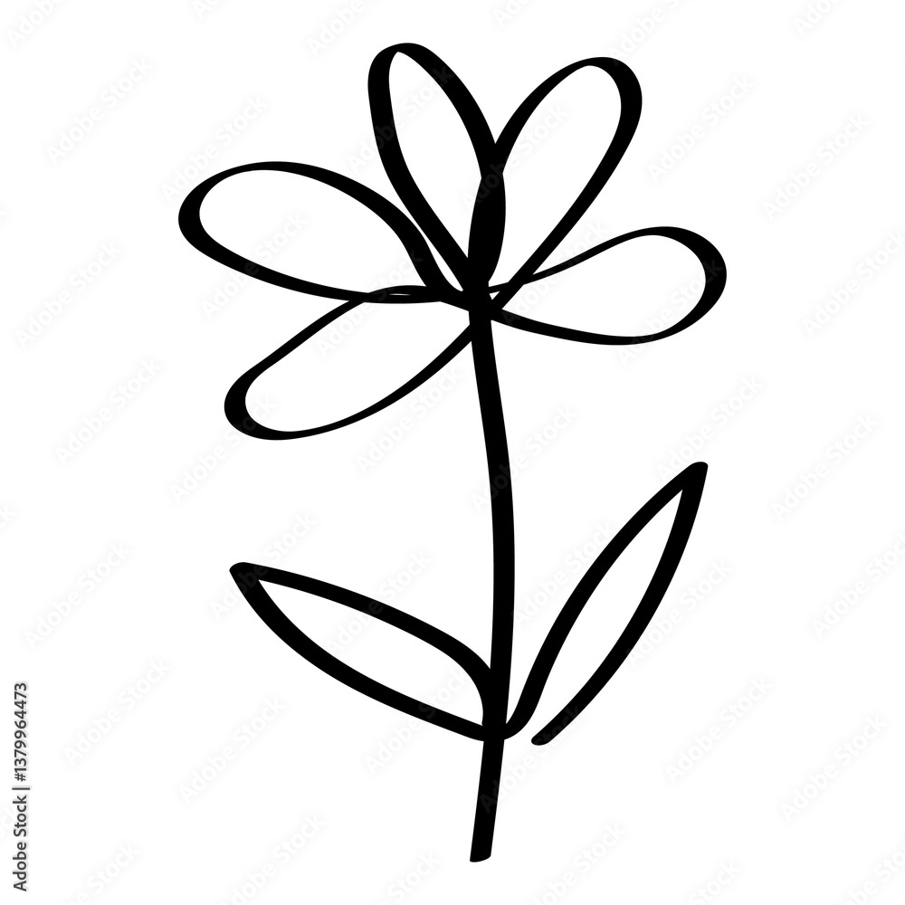 Illustration of a black flower icon in one line art style on a white background Illustration of a black flower icon in one line art style on a white background
