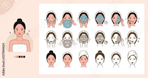 Cosmetic skin care routine_using face sheet mask_North Asian woman(girl)