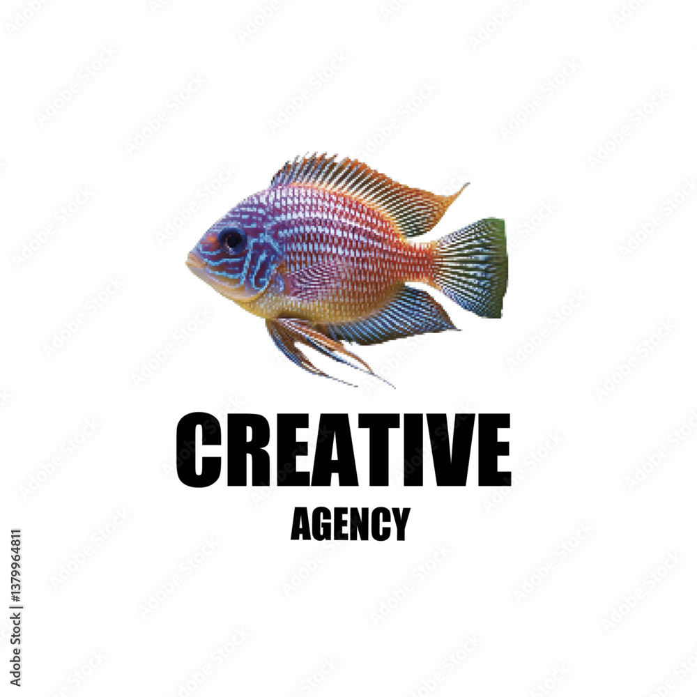 vector illustration of a fish with text creative agency logo icon design