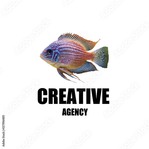 Obraz na płótnie vector illustration of a fish with text creative agency logo icon design w salonie
