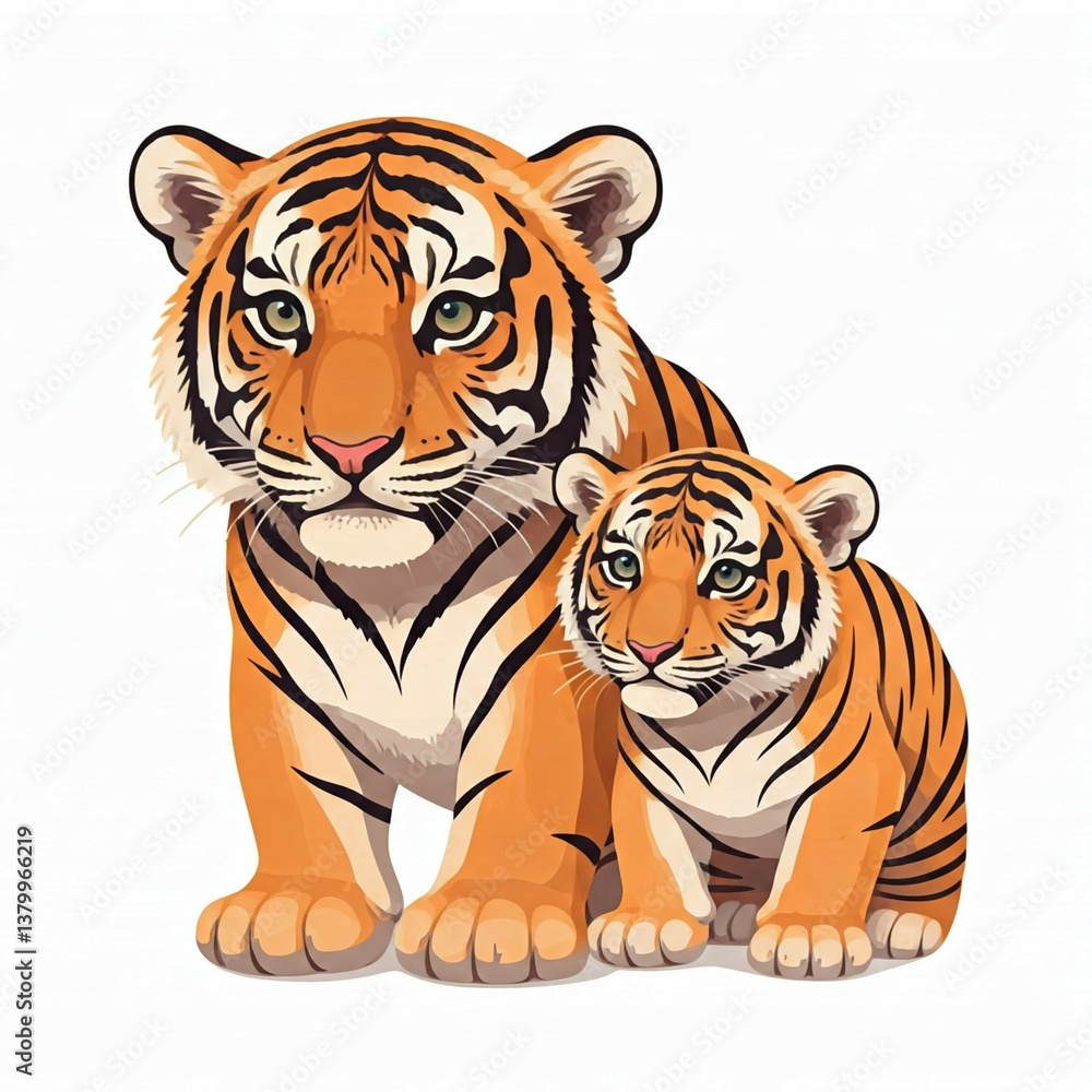 Obraz premium cute tiger family illustration in orange and black stripes