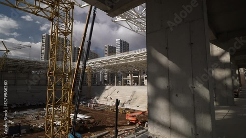Current Status of Construction Progress Regarding a Modern Stadium Interior