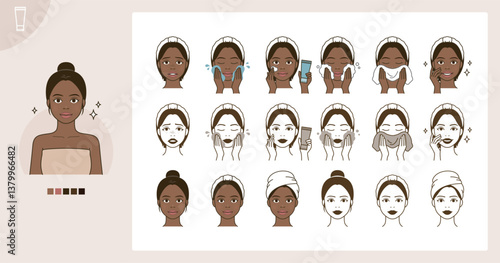 Cosmetic skin care routine_washing, cleansing face_African black woman(girl)