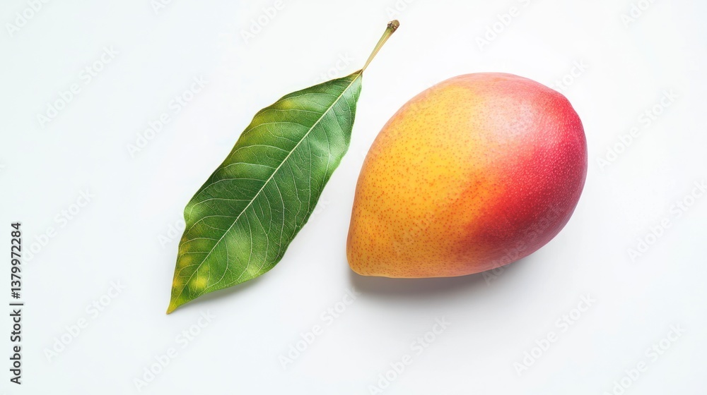 Ripe Mango with Leaf on White Background for Fresh Food Concept Ripe Mango with Leaf on White Background for Fresh Food Concept
