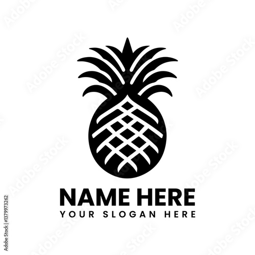 Detailed pineapple vector logo silhouette. Classic tropical fruit motif