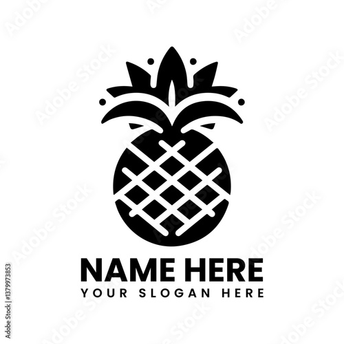Detailed pineapple vector logo silhouette. Classic tropical fruit motif