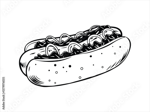 A black and white hot dog drawing