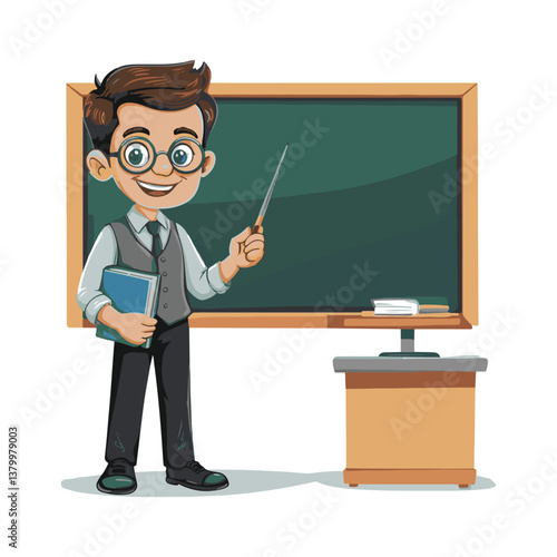 teacher in front of chalkboard