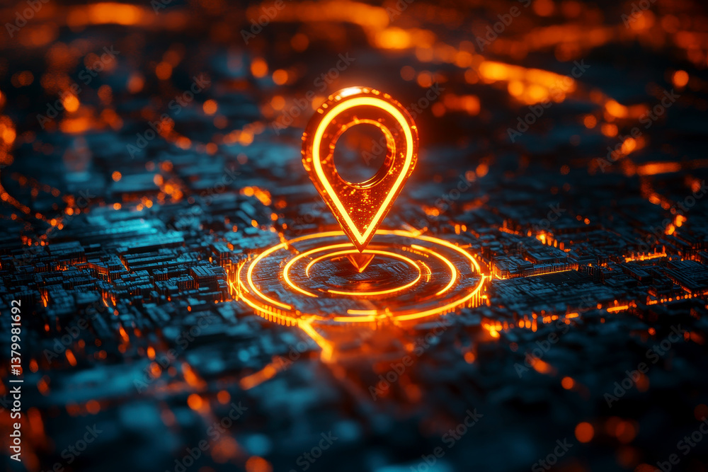 digital city map with glowing location pin. AI tech in GPS navigation, innovation in delivery, transport logistics. digital city map with glowing location pin. AI tech in GPS navigation, innovation in delivery, transport logistics.